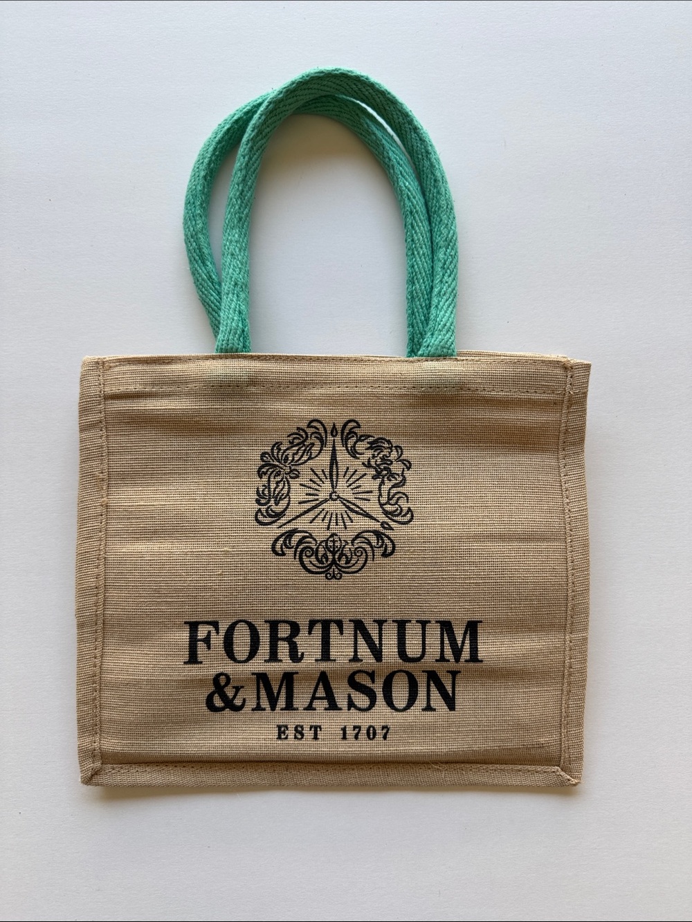 Fortnum and Mason Eco-Friendly Beige Jute Fabric Rope Handle Tote Bag